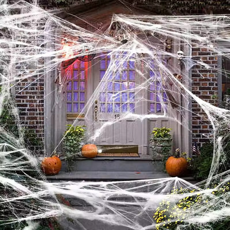 Stretchy Halloween Spider Web – Artificial White Cobweb Decoration for Haunted Houses, Scary Party Scenes, Indoor Displays and Outdoor Spooky Decor