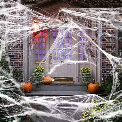 Stretchy Halloween Spider Web – Artificial White Cobweb Decoration for Haunted Houses, Scary Party Scenes, Indoor Displays and Outdoor Spooky Decor