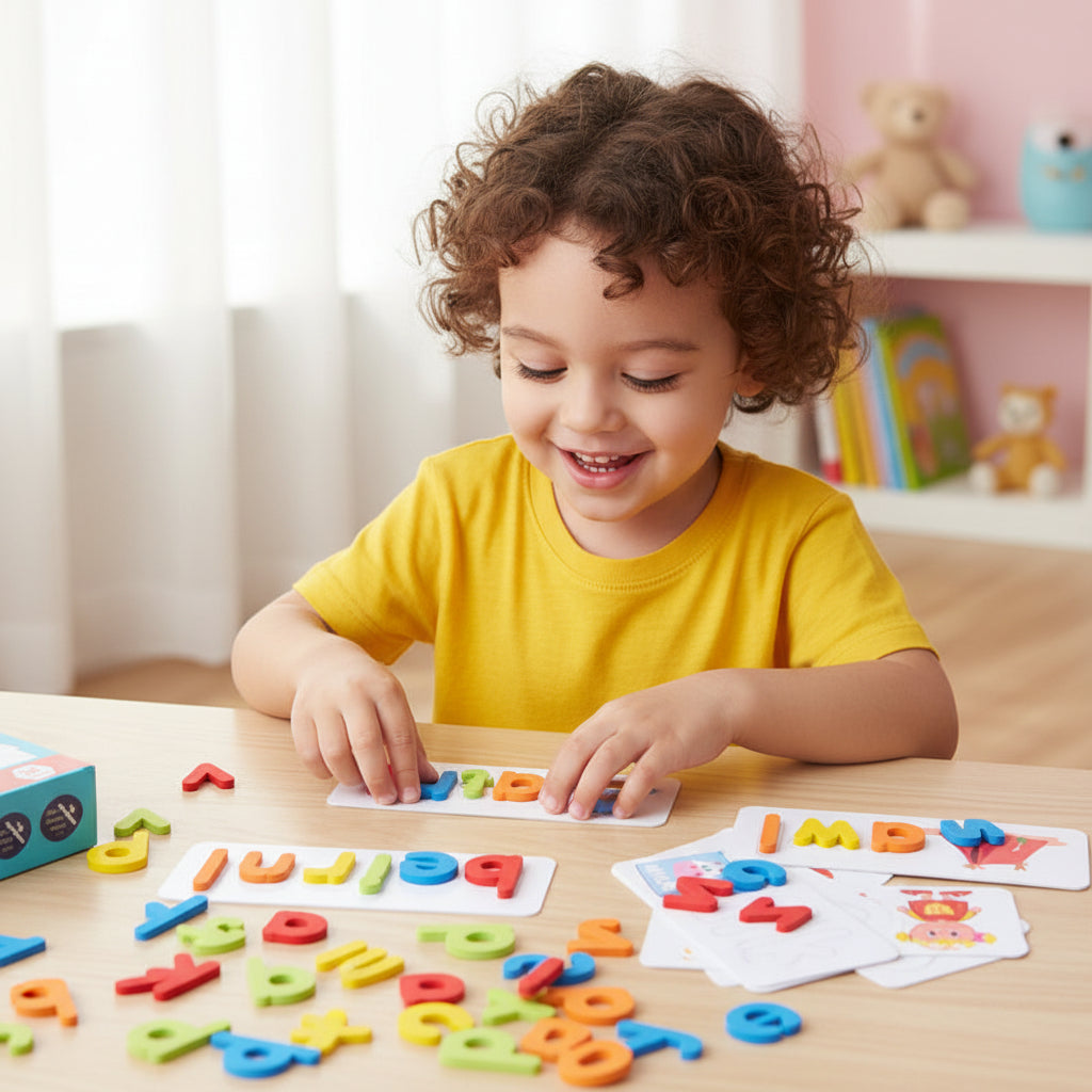 Wooden Alphabet Learning Toy - Educational Spelling Activity Set for Preschool Literacy and Cognitive Development