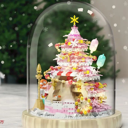 Pink Christmas Tree Building Blocks Set – DIY Snow House Brick Assembly Toy for Kids, Desktop Decoration & Holiday Creative Gifts