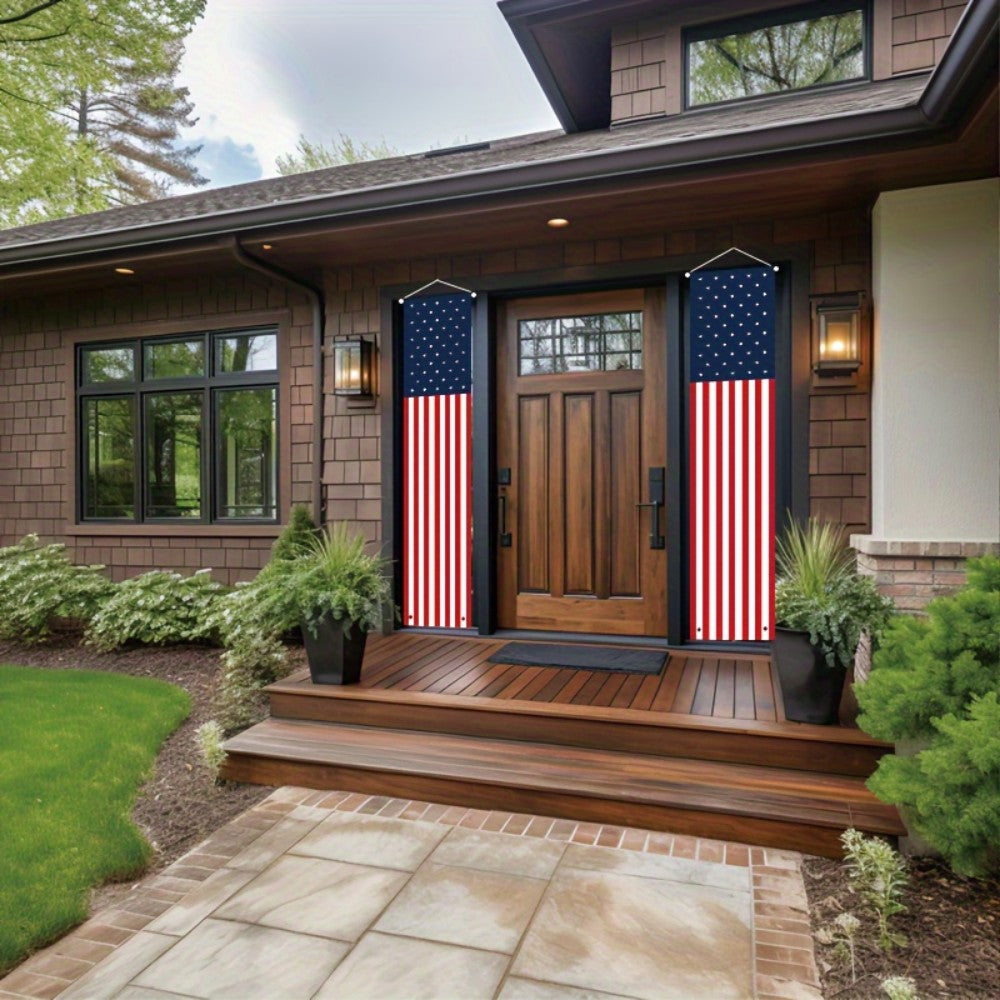 Patriotic American Flag Porch Banners – Outdoor Polyester Hanging Decor for 4th of July and Memorial Day