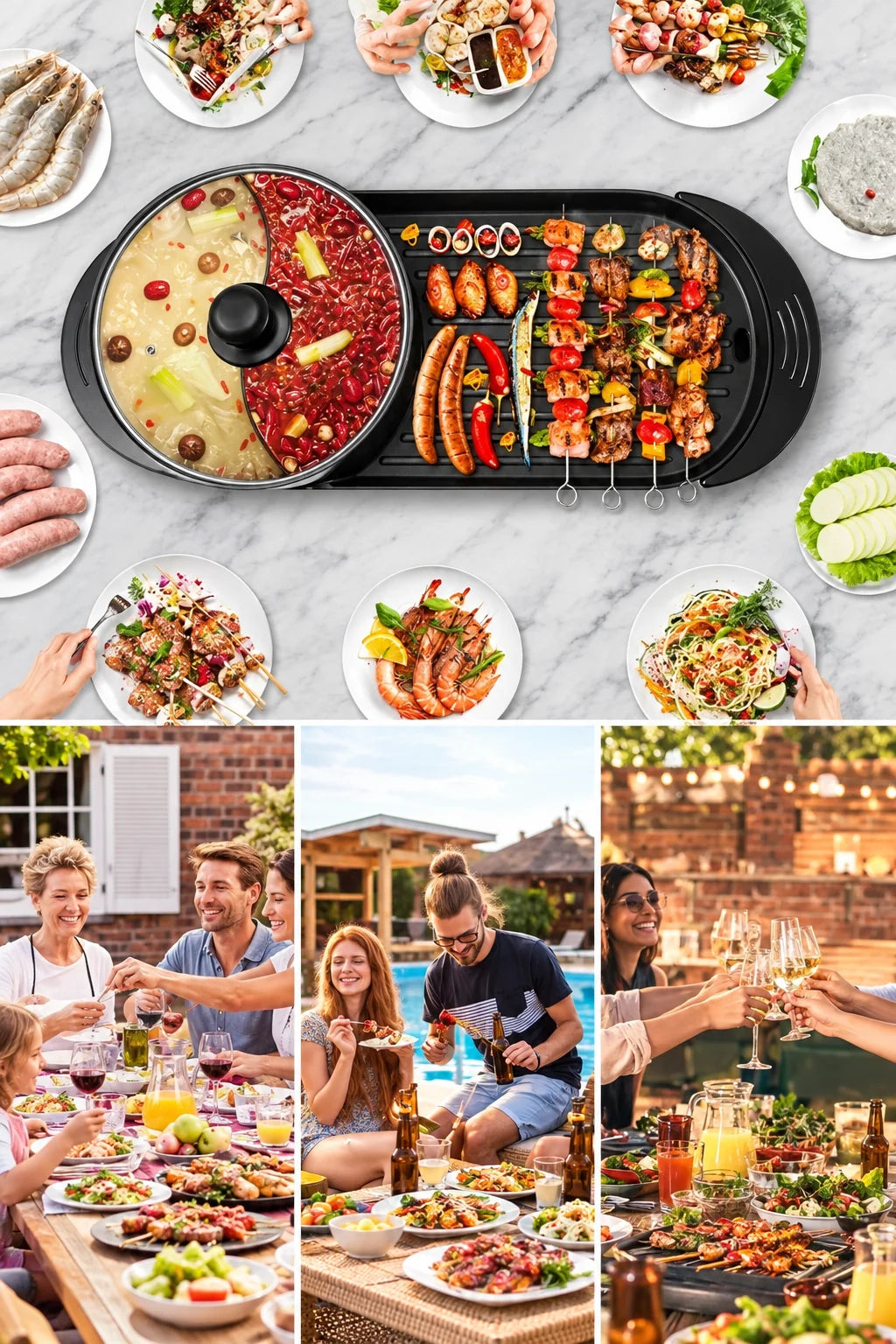 Multifunction Electric Hot Pot Grill – 2200W 2-in-1 Smokeless Barbecue Cooker with Fast Heating and Independent Dual Temperature Controls for Home Dining