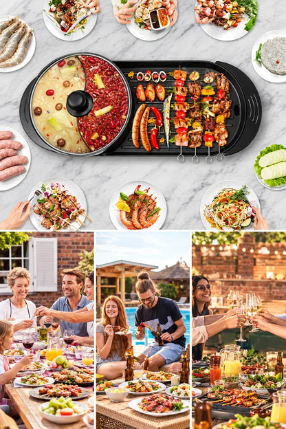 Multifunction Electric Hot Pot Grill – 2200W 2-in-1 Smokeless Barbecue Cooker with Fast Heating and Independent Dual Temperature Controls for Home Dining