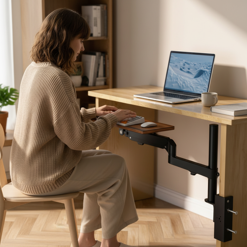 Under-Desk Keyboard Tray – Space-Saving Ergonomic Typing Platform for DIY Workstations, Cleaner Desktops and More Comfortable Office Keyboard Positioning