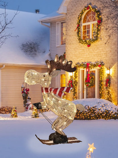 LED Lighted Reindeer Figurine – Glowing Ski Deer Ornament with String Lights, 3D Christmas Decor for Home, Lawn or Indoor Displays