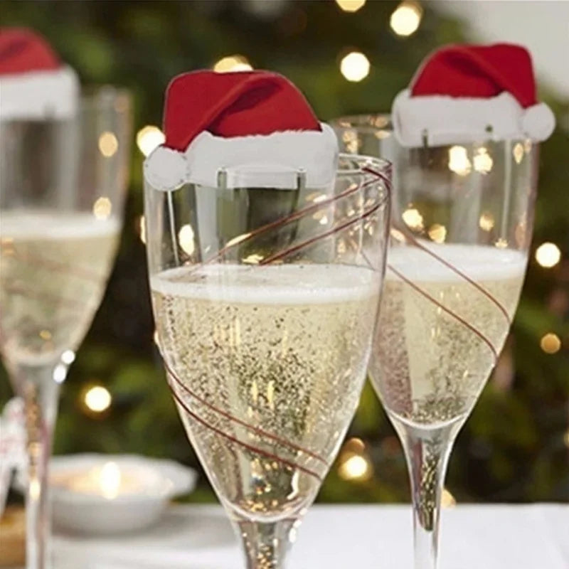 Wine Glass Christmas Card Set – 10-Piece  Santa Hat Cup Decorations for Home, Parties, Xmas Table Settings & New Year Celebrations
