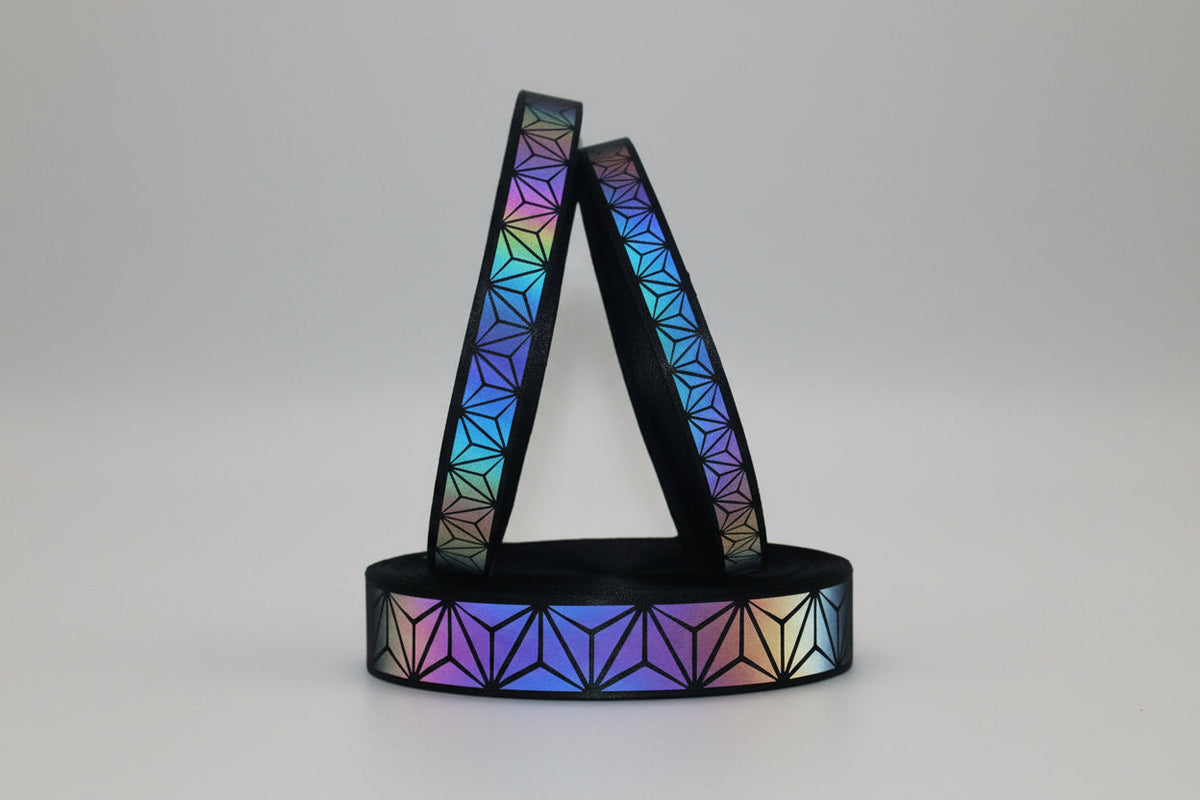 Rainbow Reflective Webbing Tape – High-Visibility Nylon Geometric Sewing Trim for Clothing, Bags, Costumes and Creative Safety Accent Projects