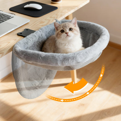 Space-Saving Cat Desk Bed – One-Click Folding Semi-Circular Hammock Perch with Sunken Design for Comfortable Home and Office Lounging