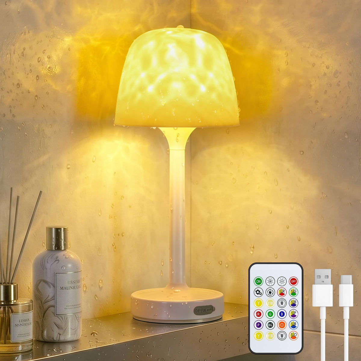 Rechargeable Waterproof Shower Light – Ocean Wave Bathroom Projector with 16 Colors for Relaxing Baths, Showers and Spa-Like Ambient Lighting