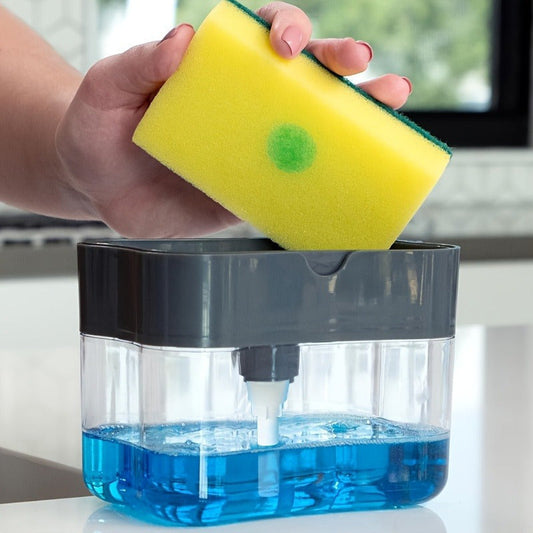 Automatic Soap Dispenser with Sponge Holder - Kitchen Sink Cleaning Station for Dishwashing Convenience, Countertop Organization and Hygienic Everyday Use