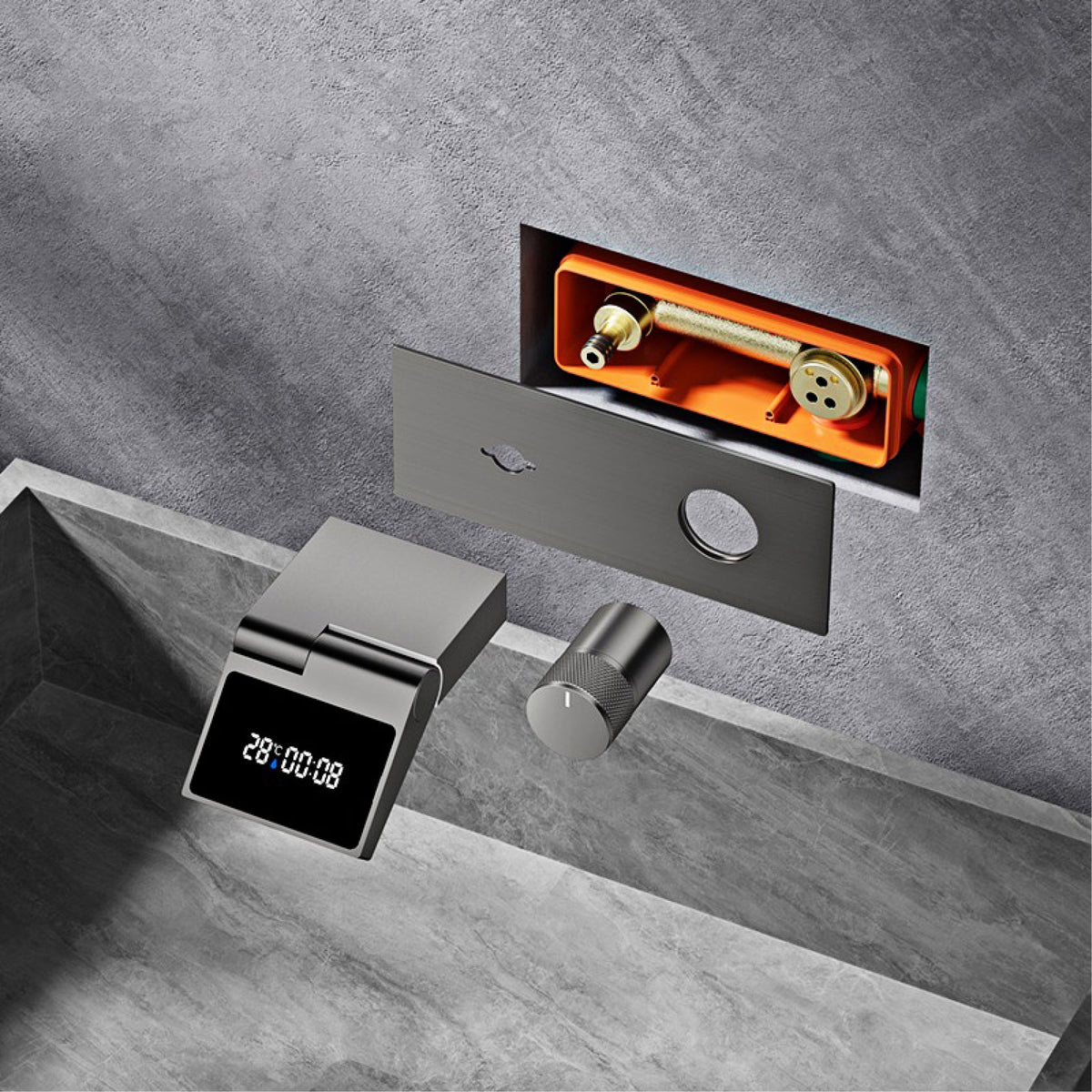 Luxury Gunmetal Brass Bathroom Faucet – Wall-Mounted Hot and Cold Mixer Tap with LED Digital Display and Elegant Single-Handle Design