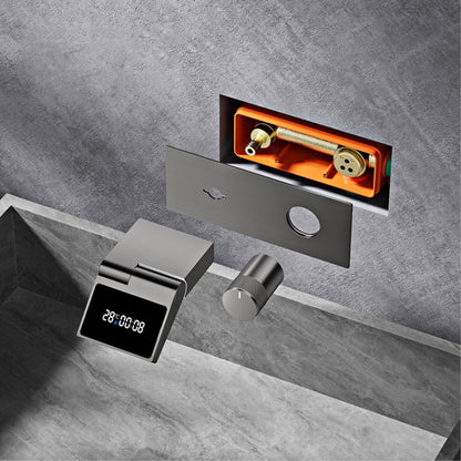 Luxury Gunmetal Brass Bathroom Faucet – Wall-Mounted Hot and Cold Mixer Tap with LED Digital Display and Elegant Single-Handle Design