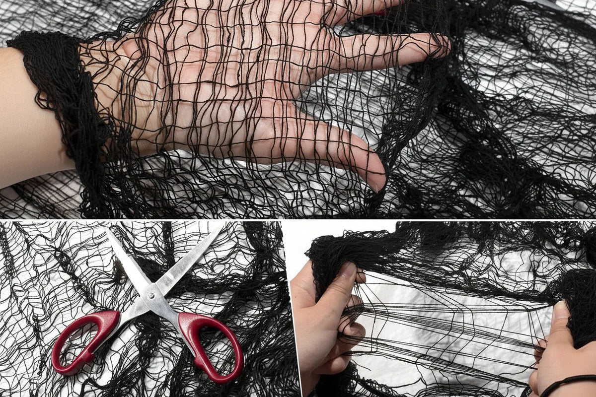 Black Creepy Halloween Gauze – 76x183CM Spooky Cloth Decoration for Windows, Tables, Doors, Haunted Houses and Horror Party Backdrops