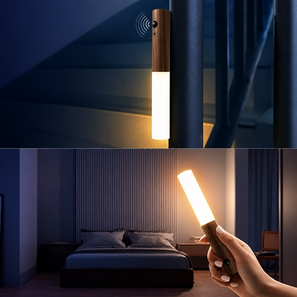 Rechargeable Wooden Motion Sensor Wall Light – Wireless USB LED Night Lamp for Hallways, Bedrooms, Stairs and Convenient Hands-Free Illumination