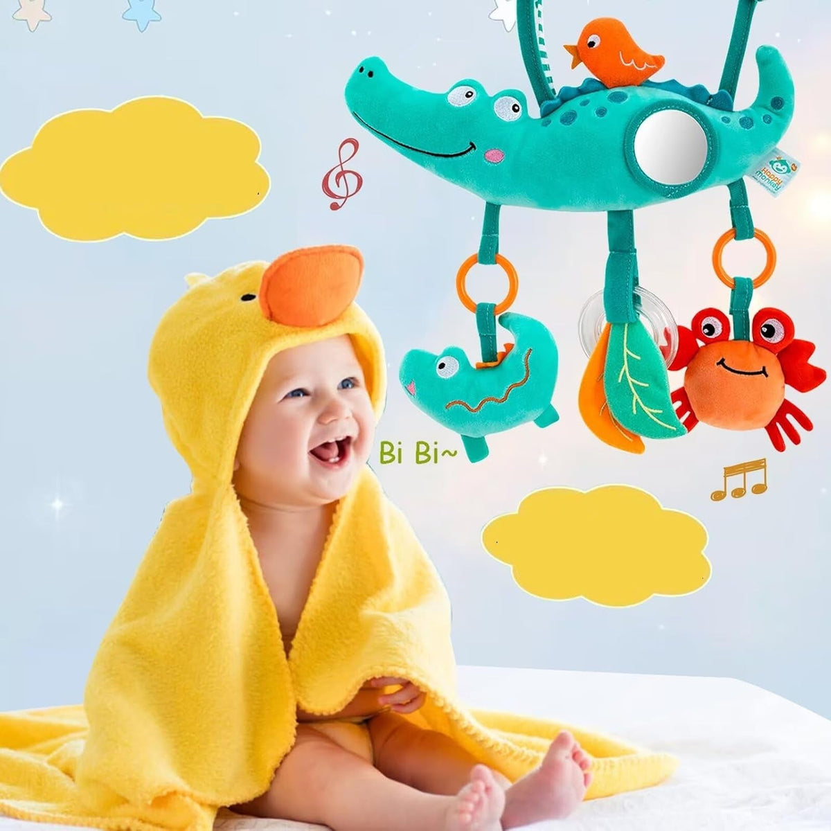 Baby Stroller Arch Toy - Plush Activity Hanging Toy with Sounds for Car Seats, Prams and Sensory Exploration