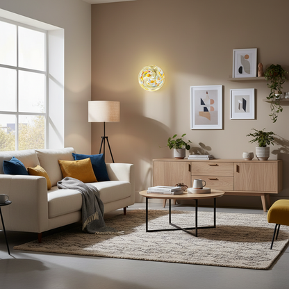 Stained Glass Globe Wall Lamp – Concealed-Base Round Ball Sconce for Bedrooms, Bedside Areas, Living Rooms and Warm Artistic Ambience