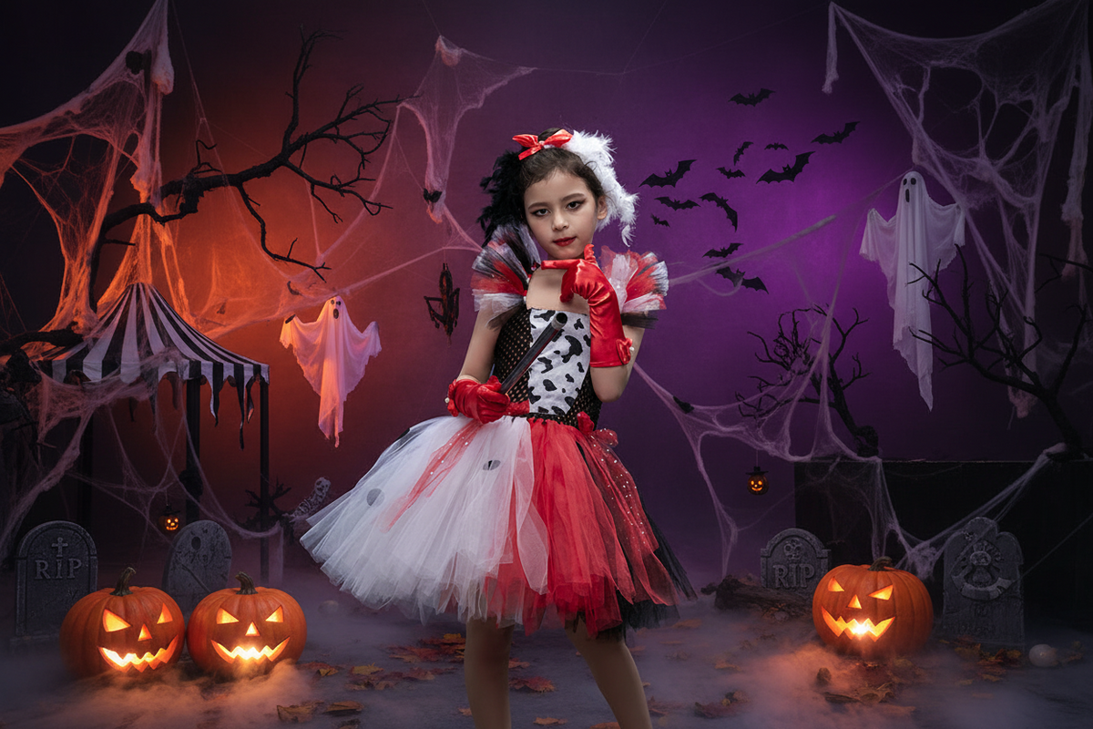 Cruella-Inspired Girls Tutu Dress – Black and White Villain Halloween Costume with Dalmatian Style for Kids, Fancy Dress and Cosplay Parties