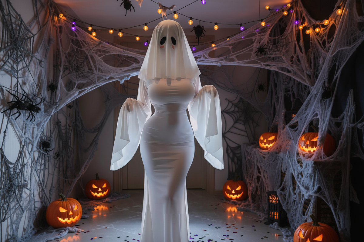 Anime Ghost Bride Costume – Cute White Fitted Dress with Mask for Women, Halloween Carnival Cosplay, Parties and Spooky Character Styling