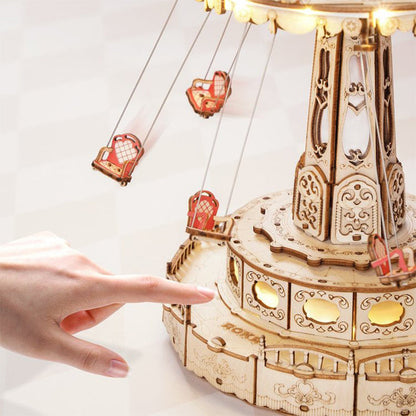 DIY Wooden Puzzle Music Box – Magical Amusement Park Christmas Gift Toy with Swing Model & Easy-Assemble Kids Craft Kit