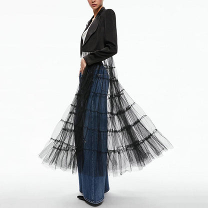 Mesh Cardigan Dress Women - Long Sleeve Turn Down Collar Slim Fit Dress, Casual Elegant Outfit for Daily Wear and Office Fashion