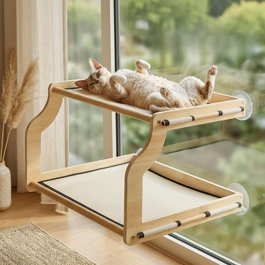 Heavy-Duty Cat Window Perch – Breathable Suction Cup Hammock Seat for Small, Medium and Large Cats to Lounge and Watch Outdoors