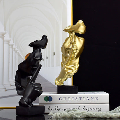 Abstract Resin Silence is Gold Statue - Thoughtful Art Sculpture for Living Room or Office Desktop, Perfect Gift for Creatives
