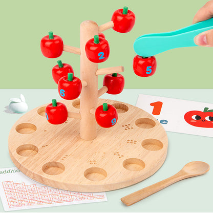 Montessori Apple Tree Counting Toy – Wooden Math Learning Game for Number Recognition and Early Education
