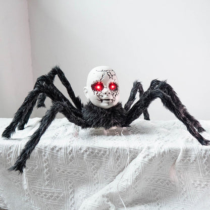 Animatronic Spider Doll Face Halloween Prop – Motion-Activated Glowing Eyes and Sound Control for Scary Haunted House Decorations and Parties