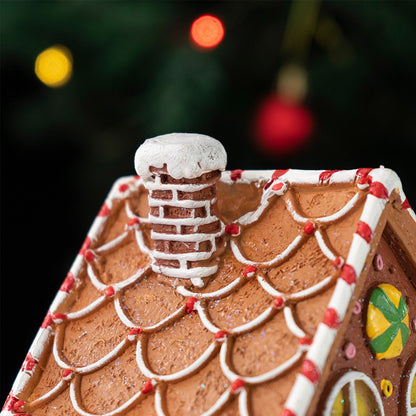 LED Gingerbread House Decoration – Glowing Resin Christmas Figurine for Tabletop Displays, Festive Atmosphere Indoor Holiday Arrangement Ornament