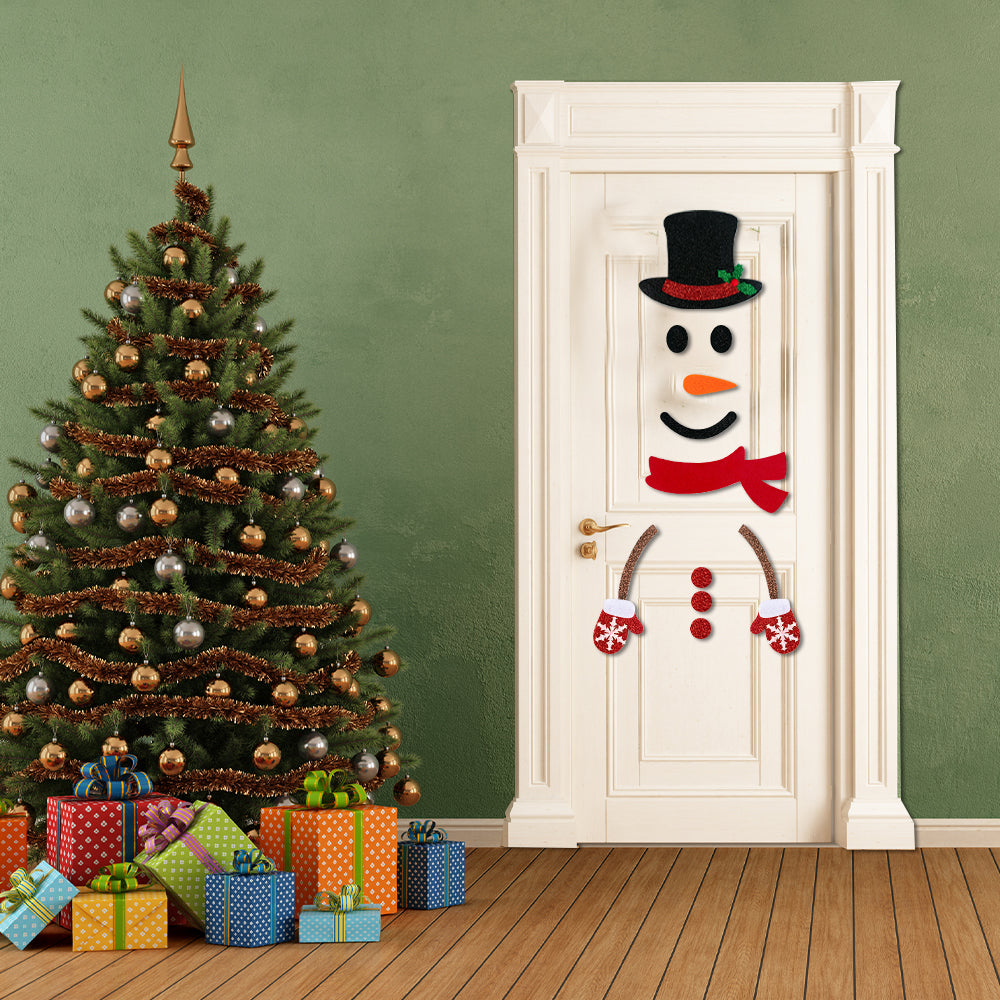 Christmas Door & Window Stickers – Felt Cloth Cartoon Snowman, Santa, and Elk Wall Decals for Winter, Christmas, and New Year Decorations