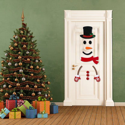 Christmas Door & Window Stickers – Felt Cloth Cartoon Snowman, Santa, and Elk Wall Decals for Winter, Christmas, and New Year Decorations
