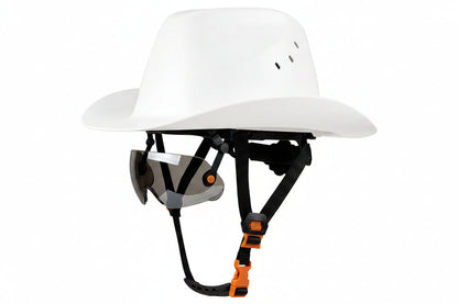 Cowboy Safety Hard Hat – HDPE Wide Full-Brim Construction Helmet with Built-In Sunglasses, Ventilation and Anti-Collision Work Protection