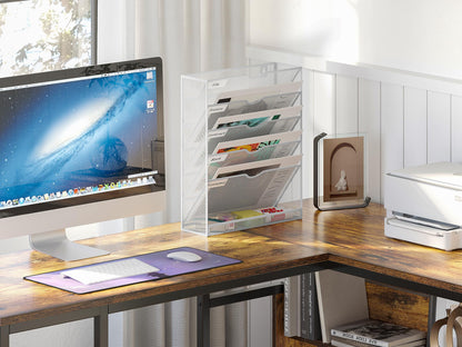 Mesh File Organizer - 5-Tier Steel Desktop and Wall Mount Document Holder for Letters, Mail and Files