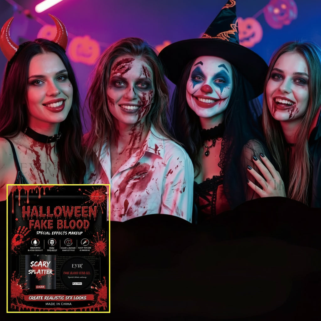 Fake Blood Makeup Kit – 5-Piece Realistic Washable Halloween SFX Set for Zombies, Monsters, Mouth Effects, Clothes and Horror Costumes