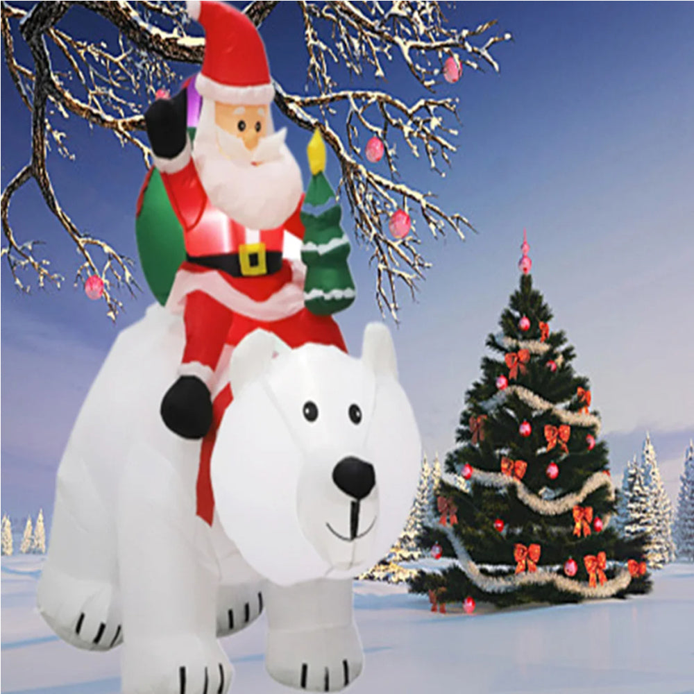 Inflatable Santa Riding Polar Bear – 2.1M Tall Christmas Outdoor Blow-Up Decoration with LED Lighting for Gardens, Yards, and Holiday Displays