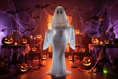 Anime Ghost Bride Costume – Cute White Fitted Dress with Mask for Women, Halloween Carnival Cosplay, Parties and Spooky Character Styling