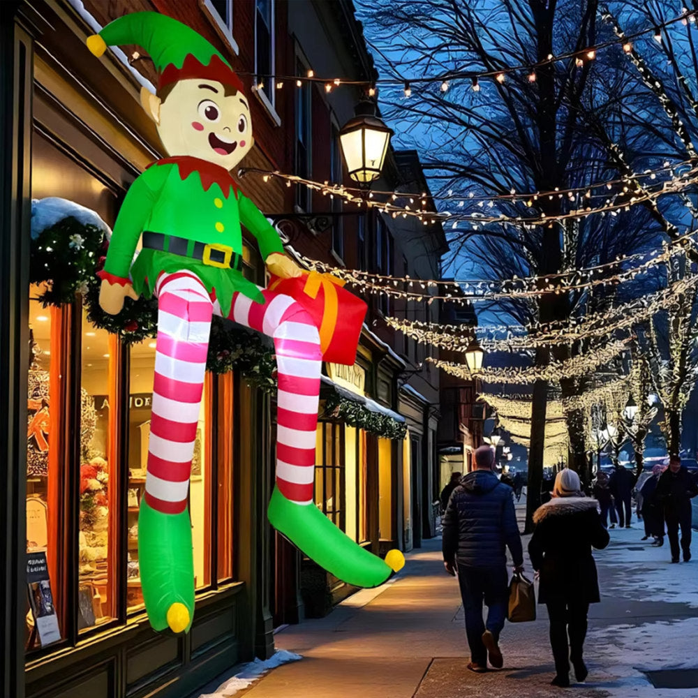 LED Christmas Inflatable Sitting Elf – 2.5M Lighted Outdoor Garden Decoration with Gift Pack, Yard Holiday Decor Model for Parties