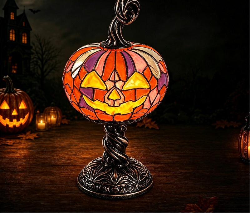 LED Jack-O-Lantern Pumpkin Lamp – Spooky Resin Halloween Table Light for DIY Holiday Decor, Parties, Home Displays and Haunted Atmosphere