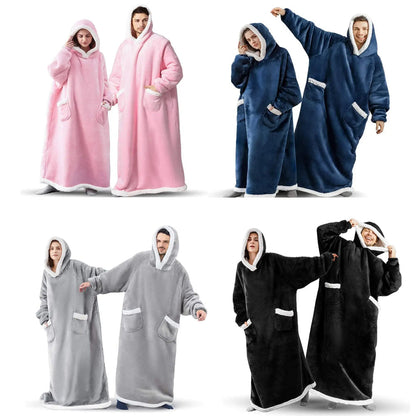 Giant Wearable Blanket Hoodie – 180cm Oversized Flannel Pajamas with Sleeves and Hood for Men and Women, Warm Winter Loungewear