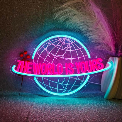 The World Is Yours Neon Sign – USB Planet LED Wall Light for Parties, Tiki Bars, Game Rooms and Bedroom Decor