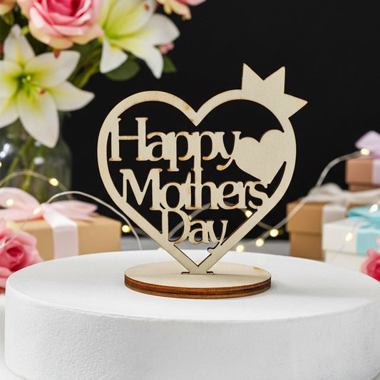 Wooden Heart Crown Decor - Creative Desktop Ornament for Mother's Day, Rustic Family Decoration Gift for Home Interior Styling