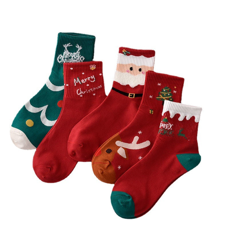 Cotton Christmas Socks Ornament Set – Pairs Santa & Reindeer Pattern Socks for Kids & Adults, Xmas Gifts, New Year Party Decorations