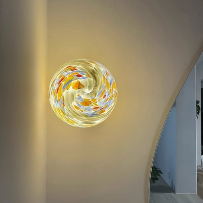 Stained Glass Globe Wall Lamp – Concealed-Base Round Ball Sconce for Bedrooms, Bedside Areas, Living Rooms and Warm Artistic Ambience