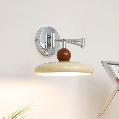 French Cream Swing Arm Wall Lamp – Adjustable LED Reading Sconce for Bedrooms, Studies, Bedside Areas and Modern Minimalist Home Decor