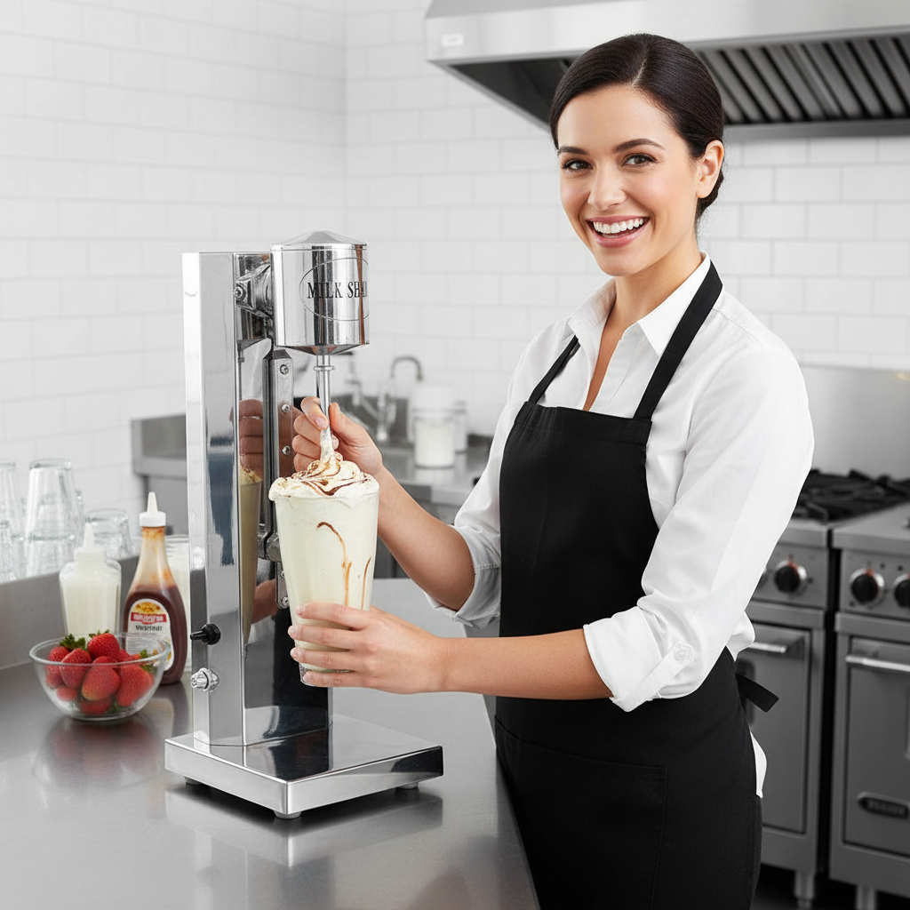 Double-Head Stainless Steel Milkshake Machine – Powerful Drink Mixer for Milk Foam, Smoothies, Bubble Tea and Café-Style Beverages at Home