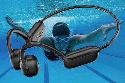 AI Bone Conduction Earphones – 32GB IPX8 Waterproof Bluetooth Headset with Built-In Microphone for Swimming, Running and Outdoor Sports