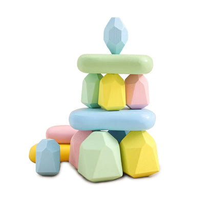 Wooden Stacking Rocks Toys – 40-Piece  Montessori Sensory STEM Balance Blocks for Toddlers, Educational Preschool Learning Gift Set