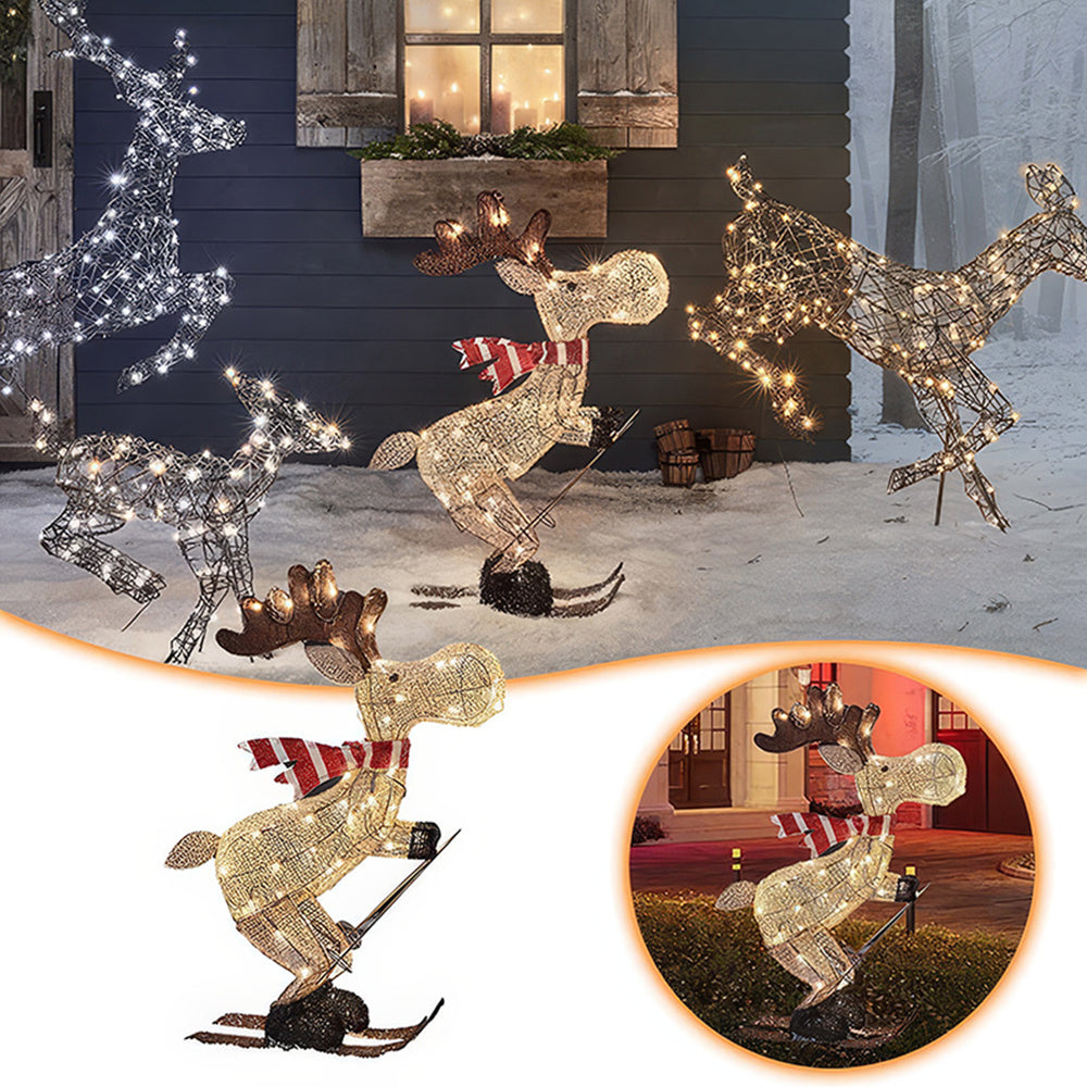 LED Lighted Reindeer Figurine – Glowing Ski Deer Ornament with String Lights, 3D Christmas Decor for Home, Lawn or Indoor Displays