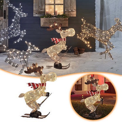 LED Lighted Reindeer Figurine – Glowing Ski Deer Ornament with String Lights, 3D Christmas Decor for Home, Lawn or Indoor Displays