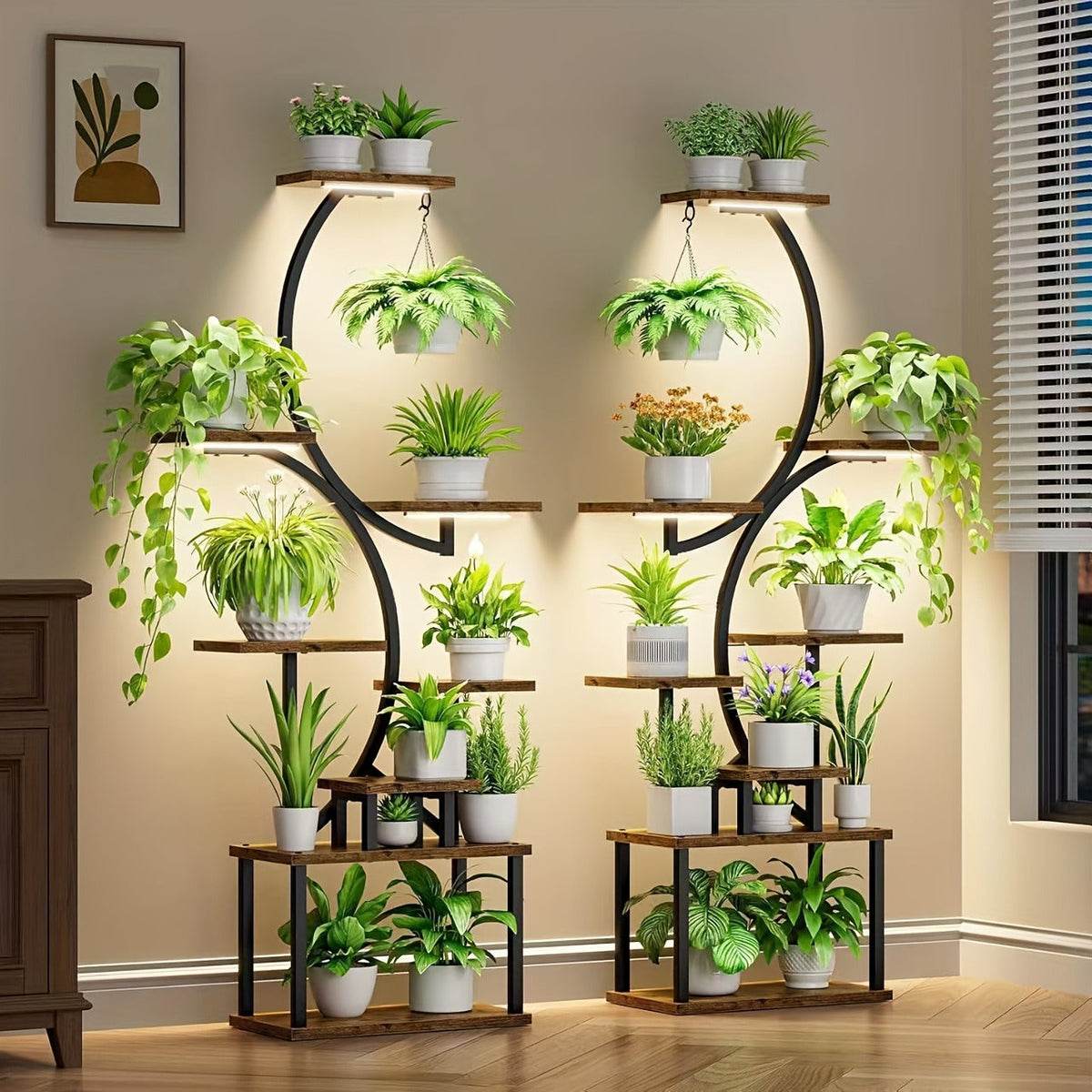 Indoor Plant Stand with Grow Lights – 8-Tier Metal and Wood Rack with Full-Spectrum Timer for Living Rooms, Bedrooms and Balconies